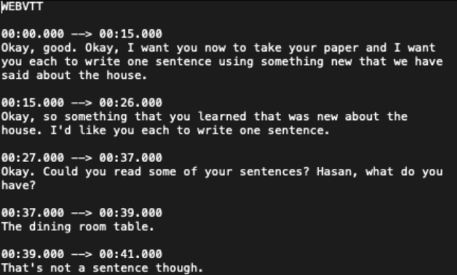 Screenshot of a sample transcription output of OpenAI Whisper.